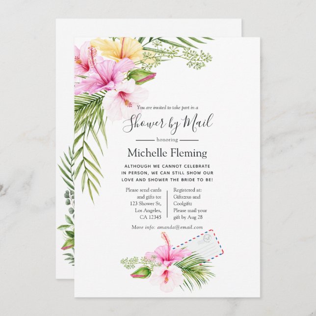 Möhippa för tropisk Blommigt eller babyvisningspro Inbjudningar (Fram/baksida)