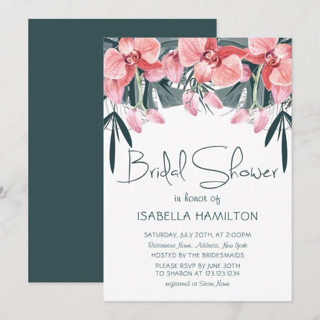 Möhippa för tropisk Blommigt Inbjudningar (Fram/baksida)