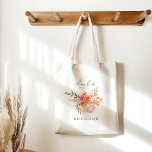 Möhippa för välkomstsignatur för Blommigt för Oran Tygkasse<br><div class="desc">Personlig Cute Rosa Orange Blommigt Watercolor Möhippa Tote Bag Bridesmaid Gift</div>