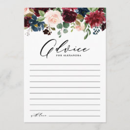 Möhippa för vattenfärg Burgundy och marinblommor Rådkort