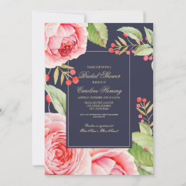 Möhippa för vattenfärg för marin blå Blommigt Inbjudningar