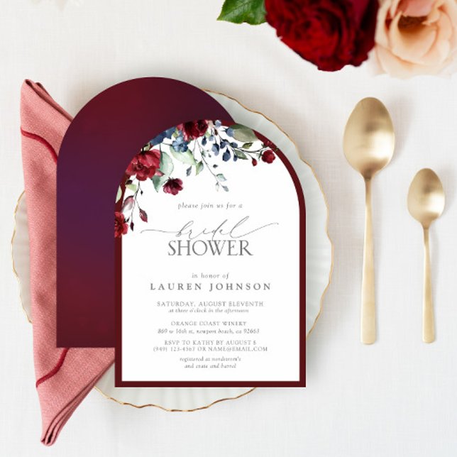 Möhippa för vattenfärg i Burgundy Navy Blue Blommi Inbjudningar (Skapare uppladdad)