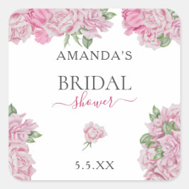 Möhippa för vattenfärg  rosa ros fyrkantigt klistermärke