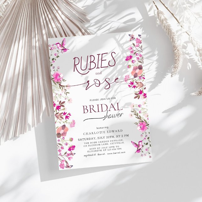 Möhippa för vattenfärg Rubies och Ro Blommigt Inbjudningar (Skapare uppladdad)