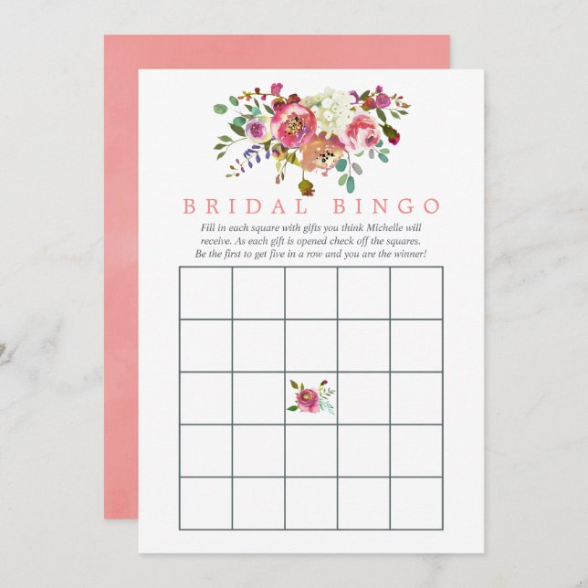 Möhippa för vattenfärgen Blommigt Bingo Inbjudningar (Fram/baksida)