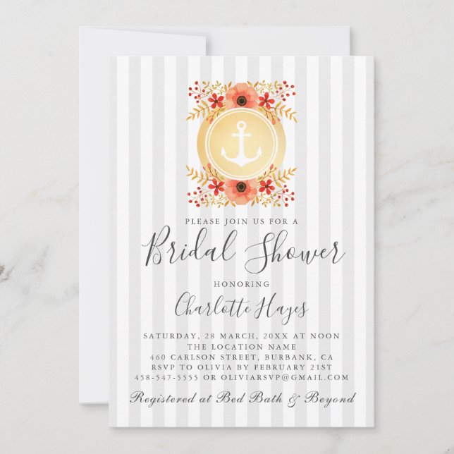 Möhippa för vattenfärgen Blommigt Guld ankare Inbjudningar (Framsida)