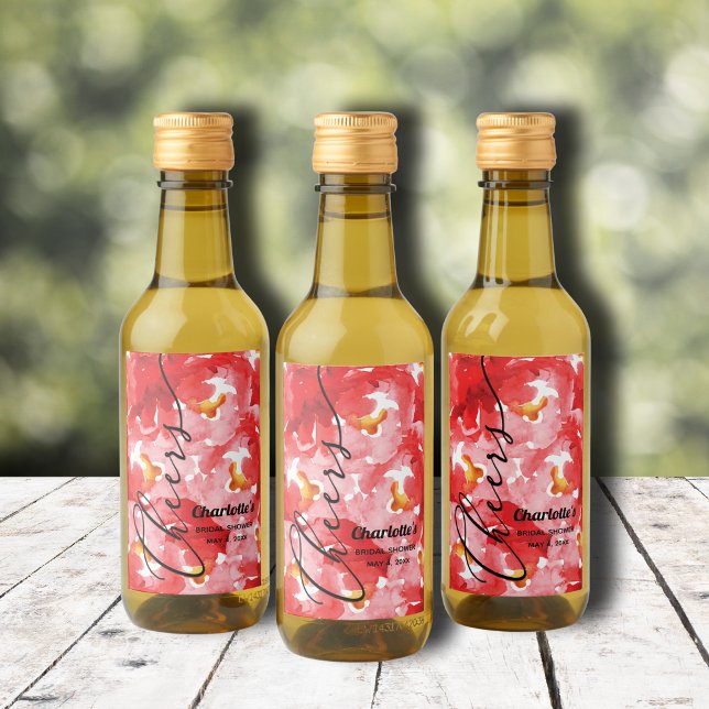 Möhippa för vattenfärgen Blommigt Mini Vinetikett (Watercolor red roses floral Bridal Shower mini wine bottle personalized labels)