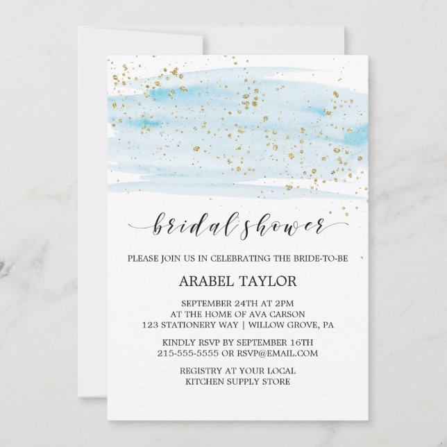 Möhippa för vattenfärgen Blue och Guld Gnistra Inbjudningar (Framsida)