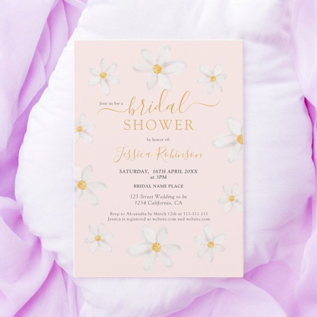 Möhippa för vattenfärgen Cute guld-blommans daisy Inbjudningar (Cute gold flower daisy watercolor bridal shower invitation)