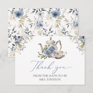 Möhippa för vattenfärgen Tea Party Blue Blommigt W Tack Kort