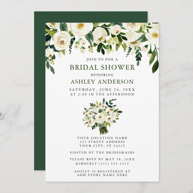 Möhippa för vattenfärgsBlommigt Bouquet-Elegant Inbjudningar (Fram/baksida)