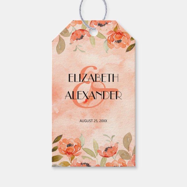 Möhippa för vattenfärgsBlommigt Orange  Favoriter Presentetikett (Framsidan)