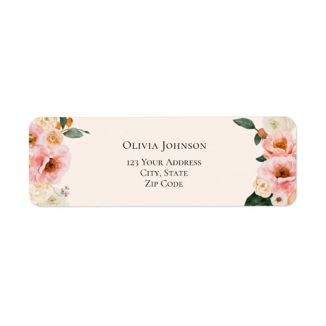 Möhippa för vattenfärgsBoho Rosa Blommigt  Returadress Etikett (Framsidan)