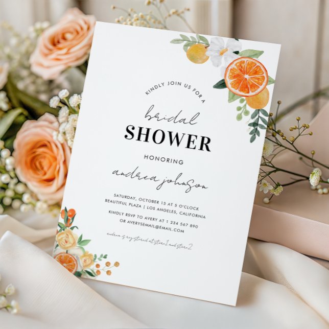 Möhippa för vattenfärgsCitrus Blommigt Blommar Inbjudningar (Skapare uppladdad)