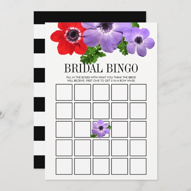 Möhippa för vattenfärgsformat Blommigt Bingo-spelk Inbjudningar (Fram/baksida)