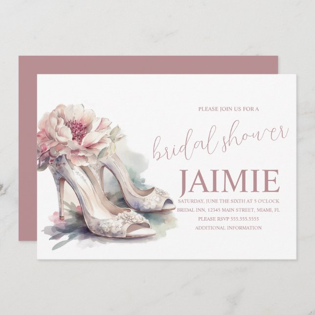 Möhippa för vattenfärgshöjd Blommigt   Rosa Inbjudningar (Fram/baksida)