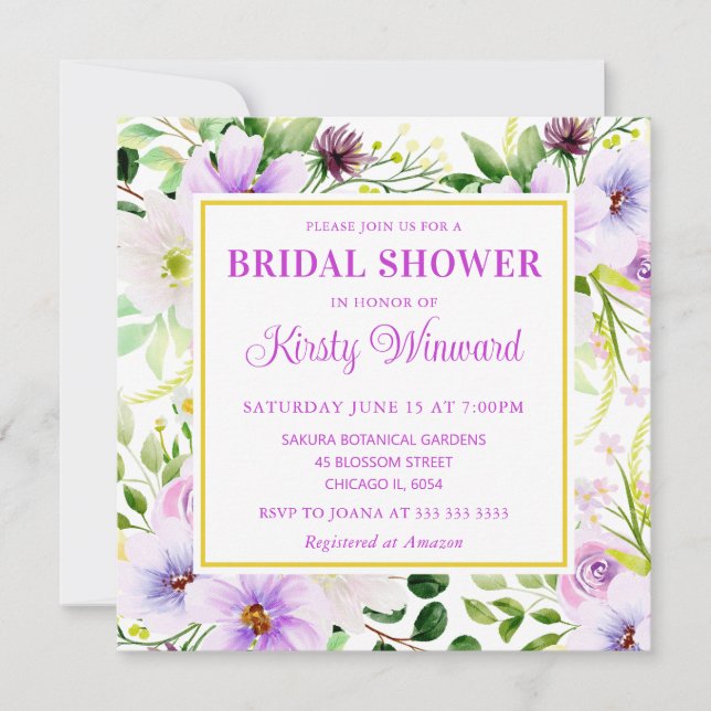 Möhippa för vattenfärgsLila Magic Flowers Inbjudningar (Framsida)