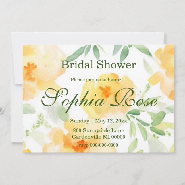 möhippa för vattenfärgsorange i gulten elegant inbjudningar (Framsida)