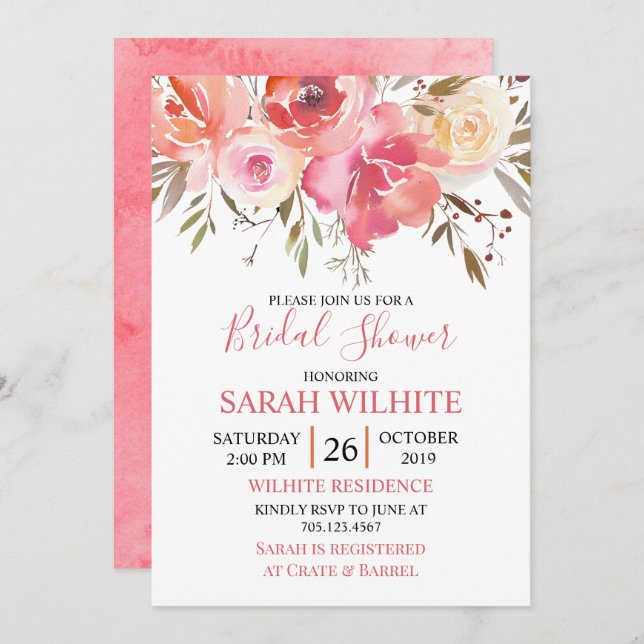 Möhippa för vattenfärgsRomantisk Blommigt Inbjudningar (Fram/baksida)