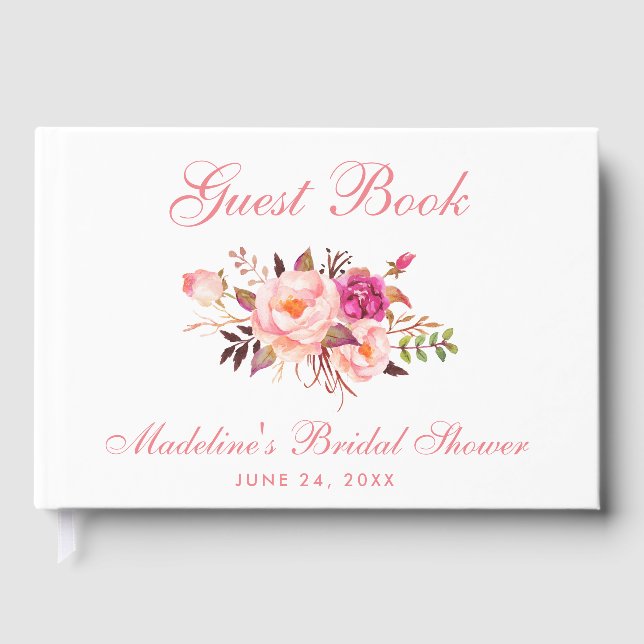 Möhippa för vattenfärgsRosa  Blommigt Gästböcker (Framsida)