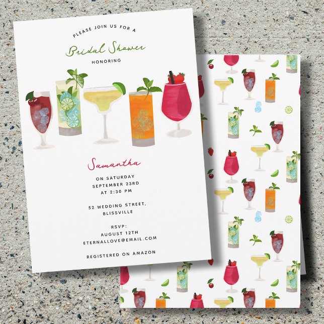 Möhippa för vattenfärgssvansar i Party Drinks Inbjudningar (Watercolor Cocktails Party Drinks Bridal Shower Invitation)