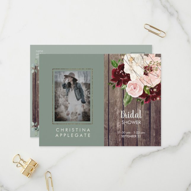 Möhippa för Vin &  Blommigt Sage Photo Inbjudan Vykort (Fram/Back In Situ)