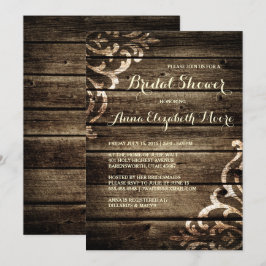 Möhippa för Vintage av Rustic Barn Wood Damask Inbjudningar