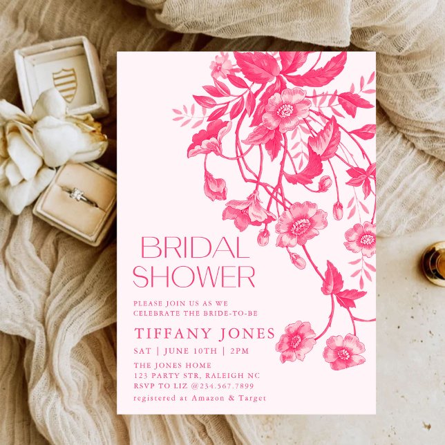 Möhippa för vintage Fransk Rosa Blommigt  Inbjudningar (Skapare uppladdad)