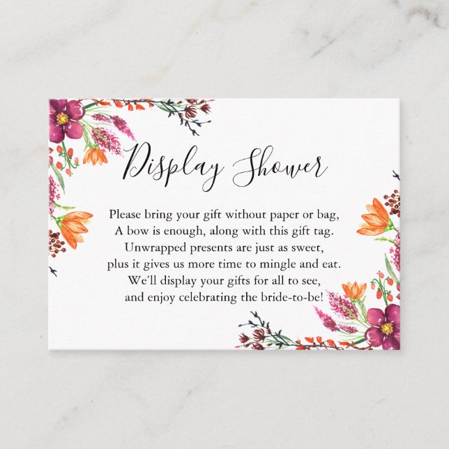 Möhippa för Visningen Watercolor Boho Vild Flowers Tilläggskort (Framsida)
