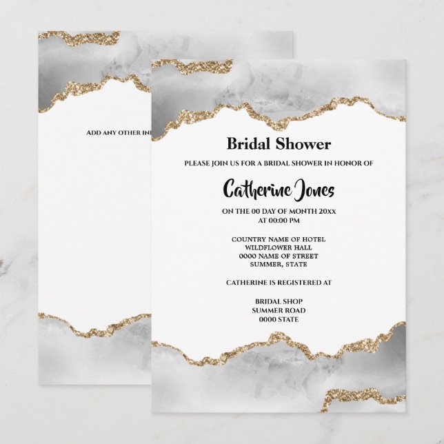 Möhippa för vit agate-vattenfärg för Geode chic gu Inbjudningar (Fram/baksida)