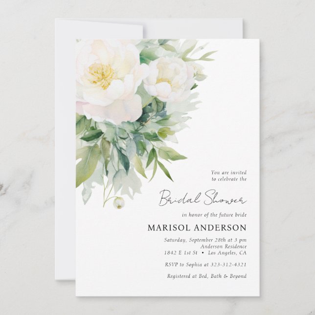 Möhippa för vit Blommigt med enkel Elegant Inbjudningar (Framsida)