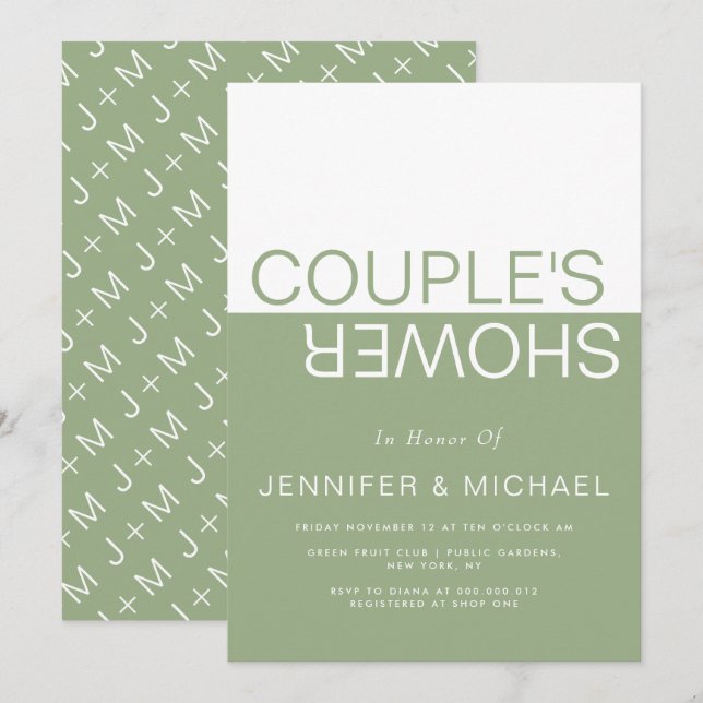 Möhippa för vit färgblock par grönt inbjudningar (Fram/baksida)