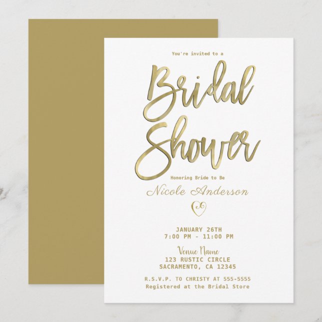 Möhippa för vit och Guld modern minimal Chic Inbjudningar (Fram/baksida)