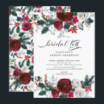 Möhippa för Winter Bloom Blommigt Möhippa Tea Inbjudningar<br><div class="desc">Vackra vinterbukett med rödblommor och burgundblommor i vin med rödbär och grenar. Besök vår butik för att se vår vackra vinterblomningssamling.</div>