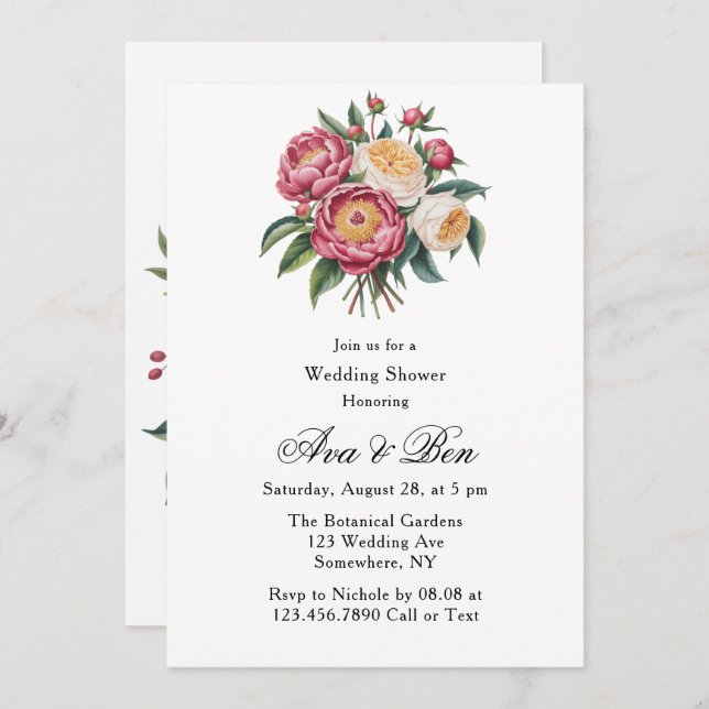 Möhippa för Winterberry Primrose Paint Blommigt Inbjudningar (Fram/baksida)