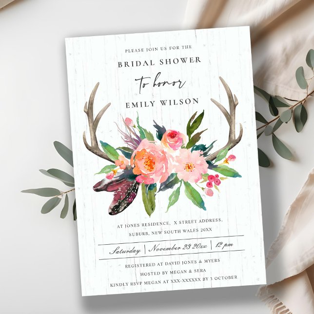 MÖHIPPA för WOODEN CHIC BOHO  ANTLER BLOMMIGT Inbjudningar (Skapare uppladdad)