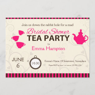 Möhippa galna tea party rosa brun rand inbjudningar