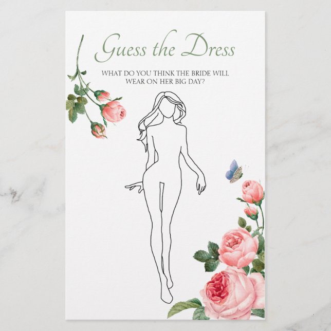 Möhippa Game Rosa ros Gissa Dress Card Flygblad (Framsidan)