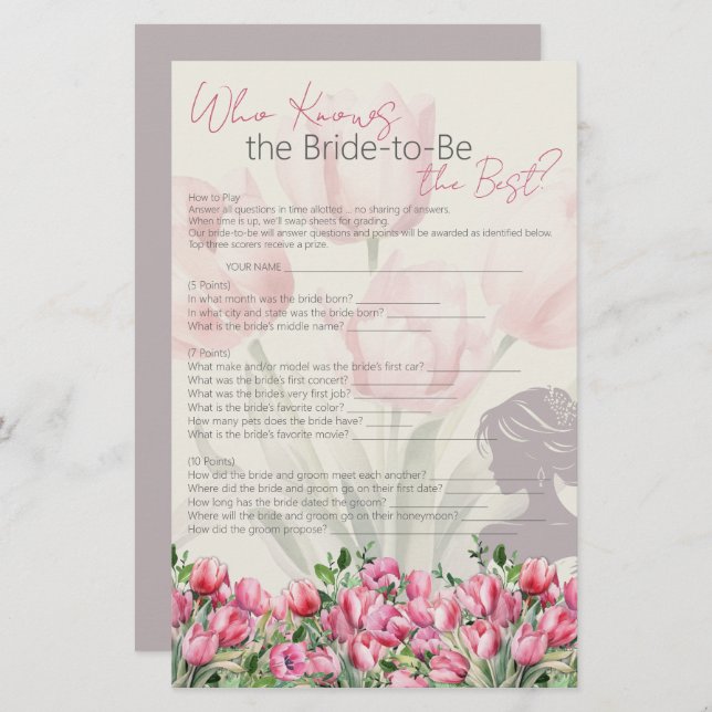 Möhippa Game Rosa Tulips som vet bäst Brevpapper (Fram/baksida)