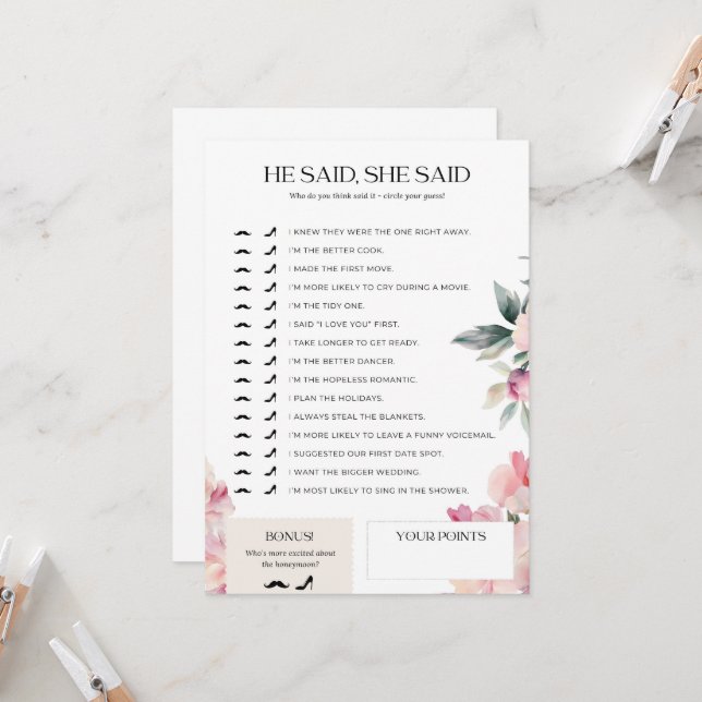 Möhippa Game sa att hon sa Rosa Blommigt Inbjudningar (Fram/Back In Situ)