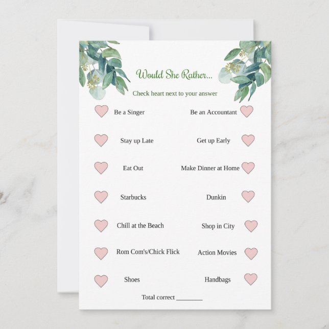 Möhippa Game skulle hon hellre än hon Inbjudningar (Framsida)