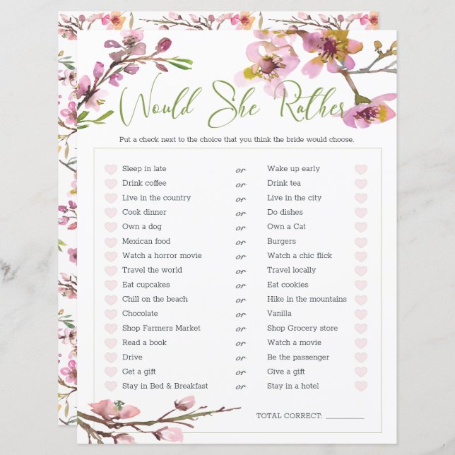 Möhippa Game skulle hon hellre ha körsbärs Blommar (Fram/baksida)