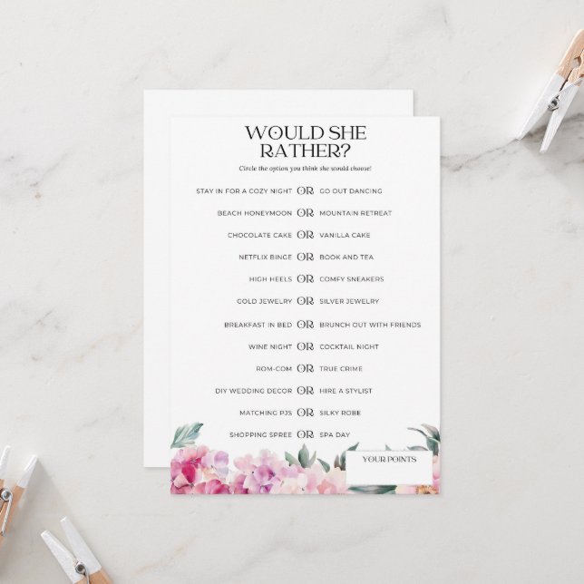 Möhippa Game Skulle hon hellre Rosa Blommigt" Inbjudningar (Fram/Back In Situ)