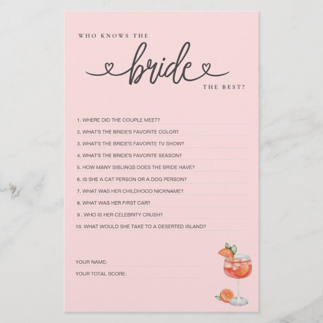 Möhippa Game Vem känner Bride bäst? (Framsida)