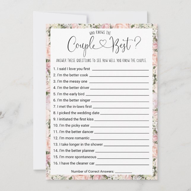 Möhippa Game Vem känner paret bäst? Inbjudningar (Framsida)