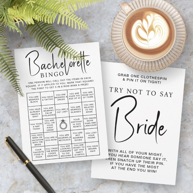 Möhippa Games Bachelorette Bingo Bride Card Inbjudningar (Front and Back View)