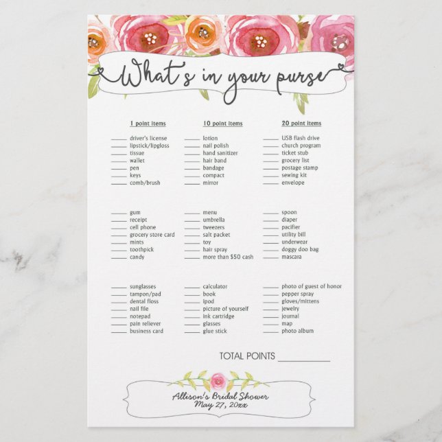 Möhippa Games purse bingo, rosa blommigt 3605 (Framsida)