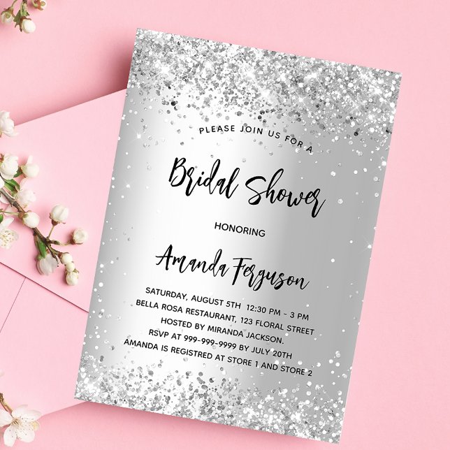 Möhippa glitter eleganten silver inbjudan vykort (Skapare uppladdad)