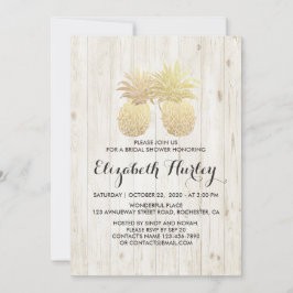 Möhippa Golden Pineapple Couple Rustic Wood Inbjudningar