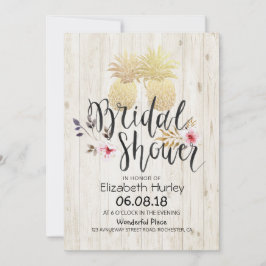 Möhippa Golden Pineapple Couple Rustic Wood Inbjudningar